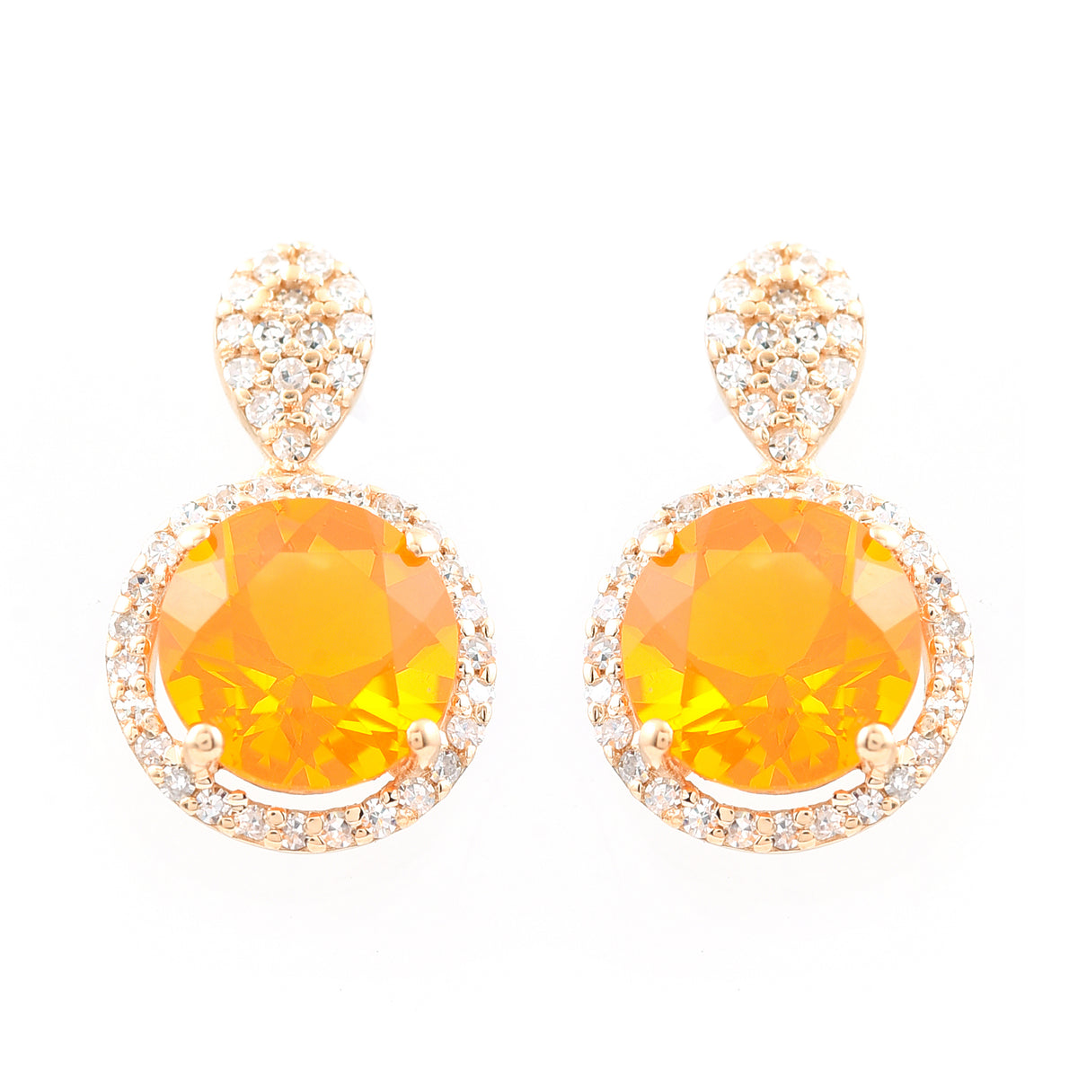 2.12 Ct Round Mixed Cut Natural Fire Opal 14K Gold Earrings