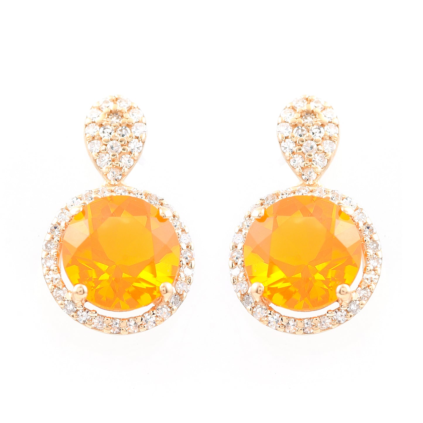 2.12 Ct Round Mixed Cut Natural Fire Opal 14K Gold Earrings