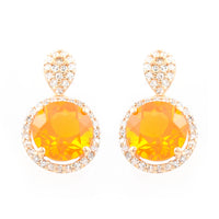 2.12 Ct Round Mixed Cut Natural Fire Opal 14K Gold Earrings