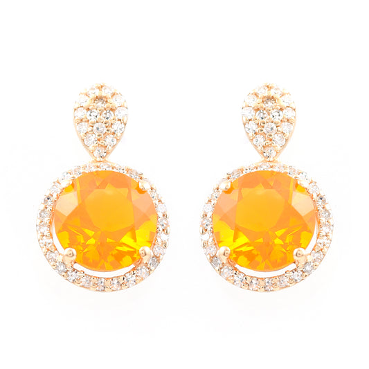 2.12 Ct Round Mixed Cut Natural Fire Opal 14K Gold Earrings