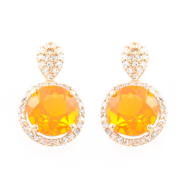 2.12 Ct Round Mixed Cut Natural Fire Opal 14K Gold Earrings