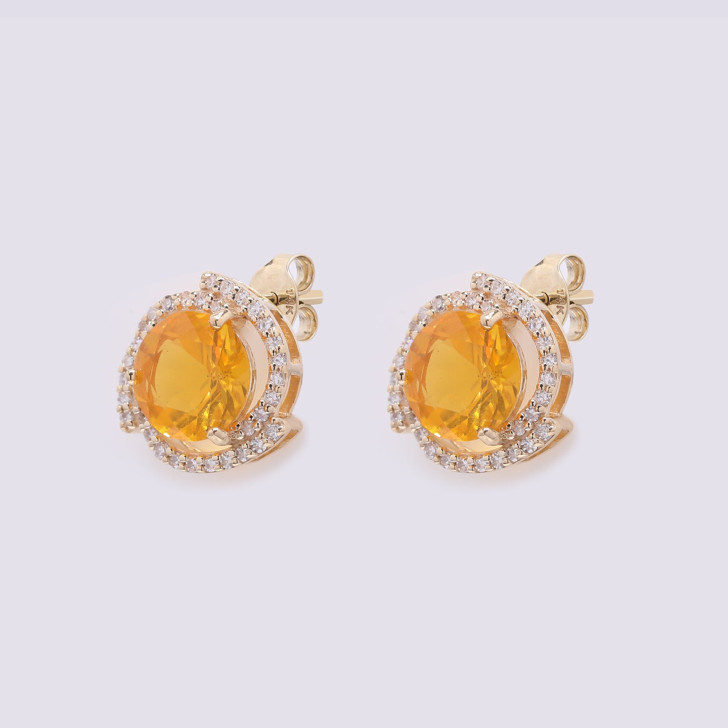 1.96 Ct Round Mixed Cut Natural Fire Opal 14K Gold Earrings