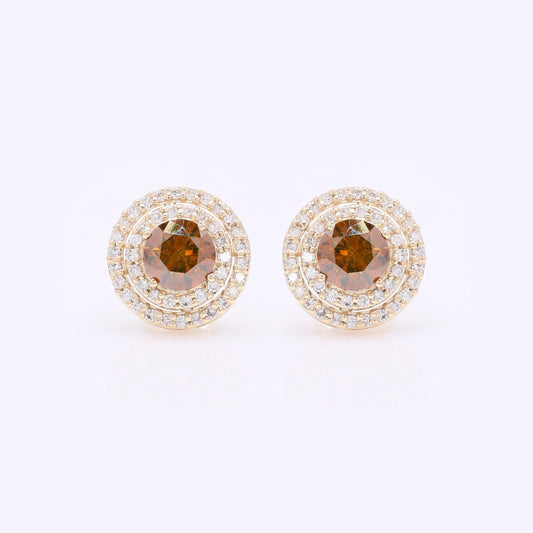 1.15 Ct Round Red Diamond 14K Gold Earrings