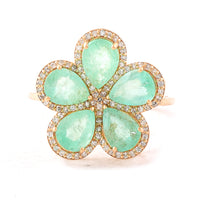3.84 Ct Pear Mixed Cut Natural Emerald 14K Gold Ring