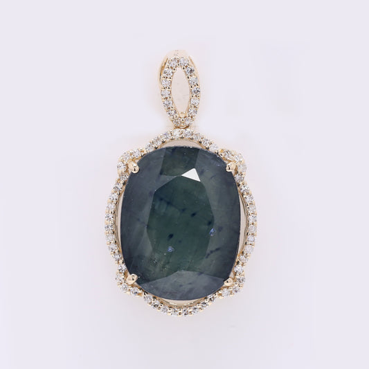 11.13 Ct Cushion Mixed Cut Natural Sapphire 14K Gold Pendant