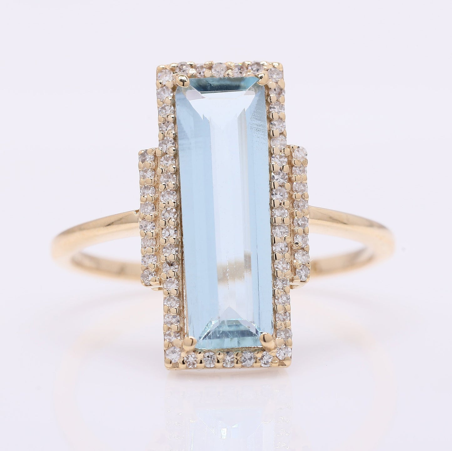 1.70 Ct Rectangle Step Cut Natural Aquamarine 14K Gold Ring