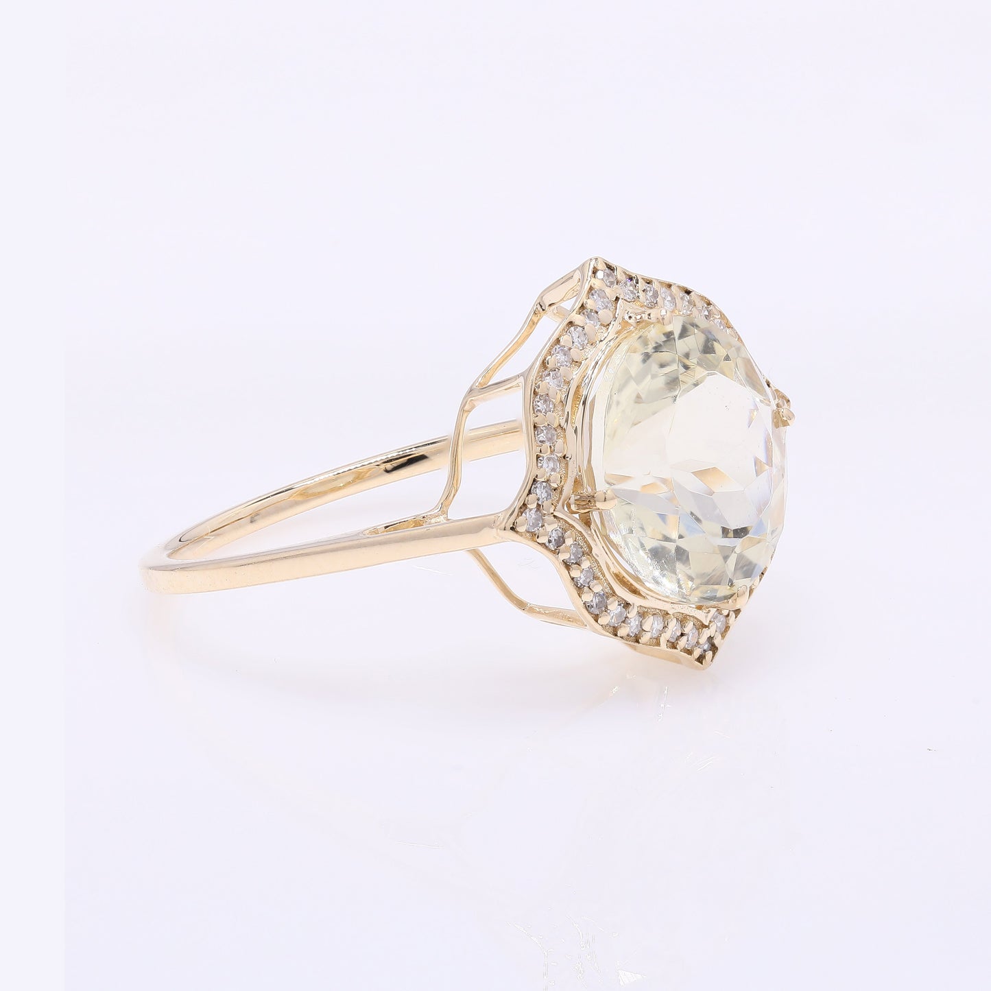 3.52 Ct Round Mixed Cut Natural Plagioclase Feldspar Sunstone 14K Gold Ring