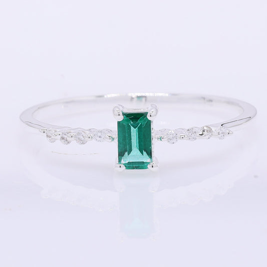 0.51 Ct Octagon Green Topaz 925 Silver Ring