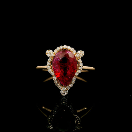 2.28 Ct Pear Mixed Cut Lab Grown Ruby 14K Gold Ring