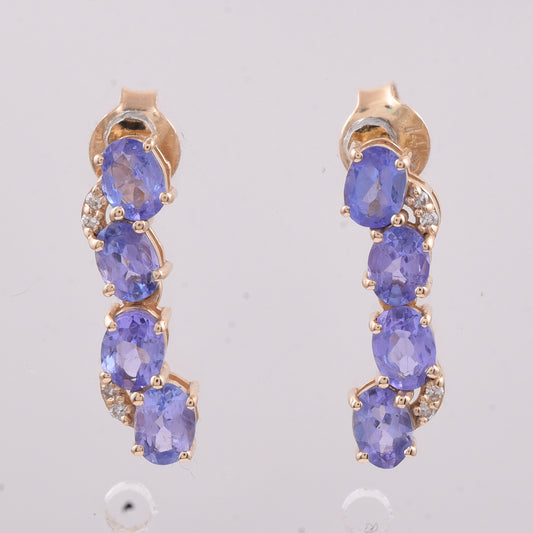 1.38 Ct Oval Natural Tanzanite 14K Gold Earrings