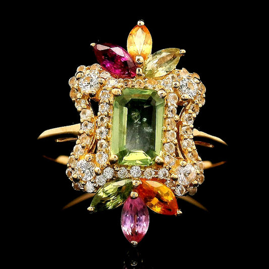 1.82 Ct Octagon Multi Sapphire 14K Gold Ring