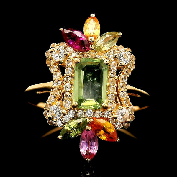 1.82 Ct Octagon Multi Sapphire 14K Gold Ring