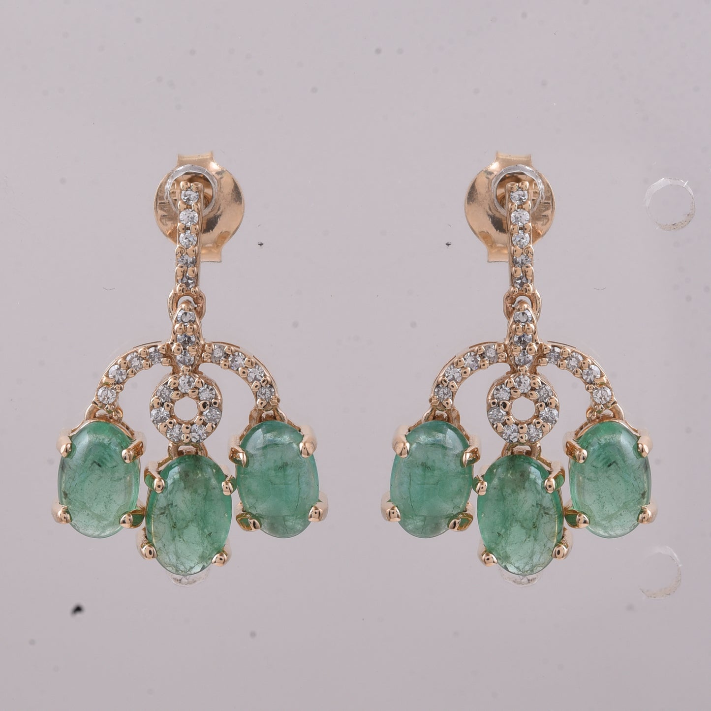 2.81 Ct Oval Cabochon Cut Natural Emerald 14K Gold Earrings