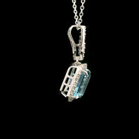 3.70 Ct Octagon Blue Topaz, White Zircon 925 Sterling Silver Pendant