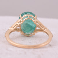 3.25 Ct Oval Mixed Cut Natural Emerald 14K Gold Ring