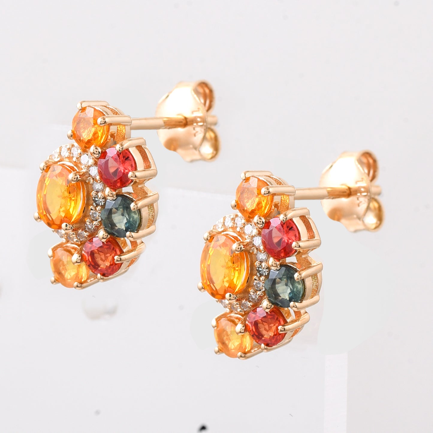 2.10 Ct Round, Oval Multi Sapphire 14K Gold Earrings