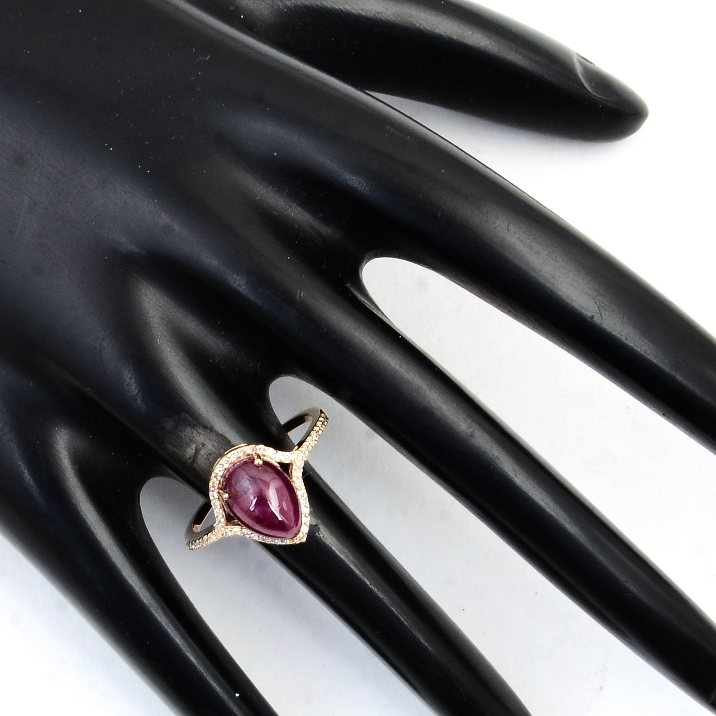 3.62 Ct Pear Cabochon Natural Corundum Ruby 14K Gold Ring
