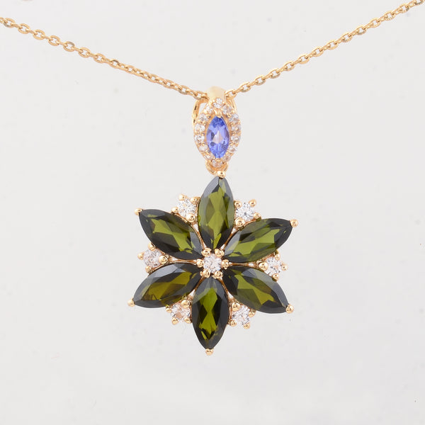 2.42 Ct Marquise Multi Tourmaline 14K Gold Pendant