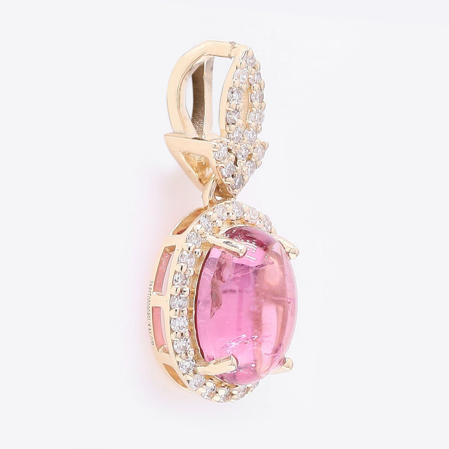 1.37 Ct Oval Cabochon Cut Natural Pink Tourmaline 14K Gold Pendant