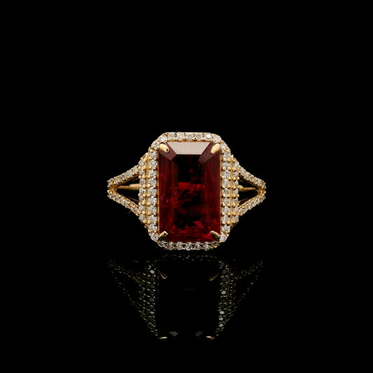 4.57 Ct Emerald Cut Lab Grown Ruby 14K Gold Ring