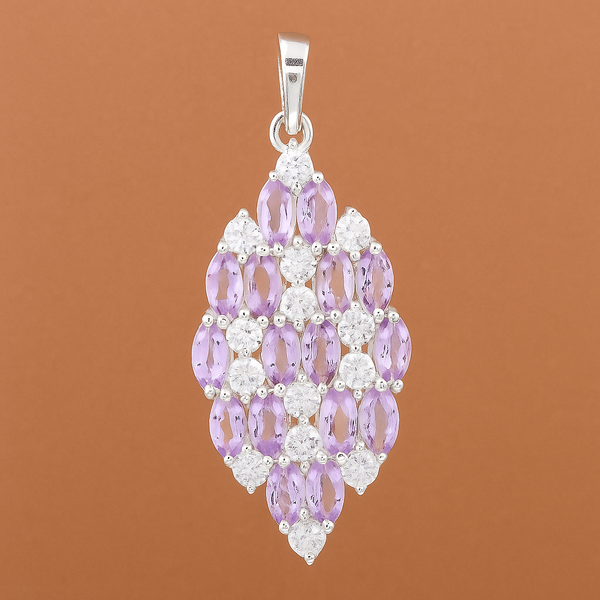 3.72 Ct Marquise Amethyst, Cubic Zirconia, 925 Sterling Silver Pendant