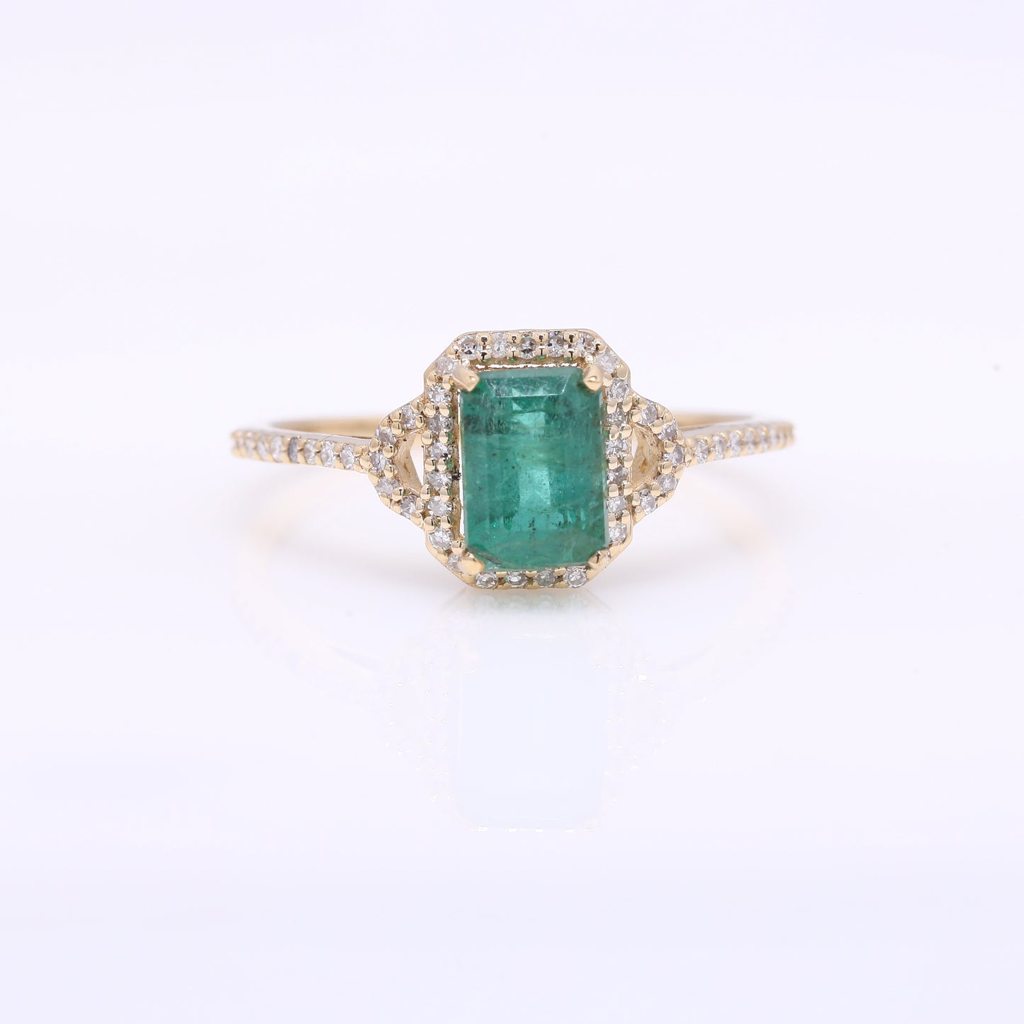 1.44 Ct Octagon Step Cut Natural Emerald 14K Gold Ring