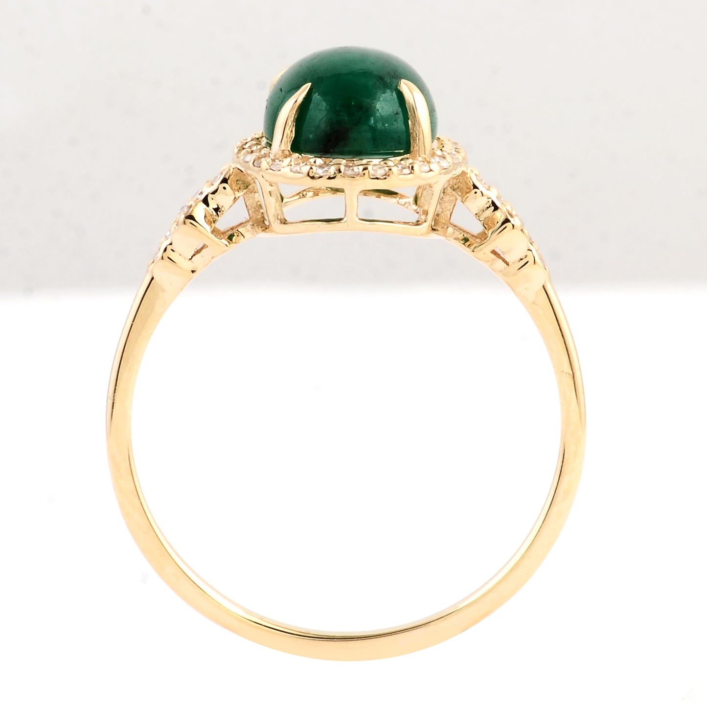 2.21 Ct Oval Cabochon Natural Beryl Emerald 14K Gold Ring
