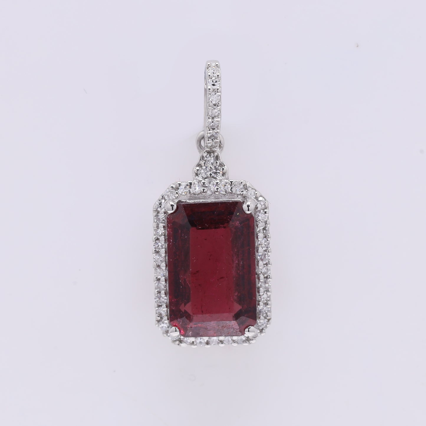 2.57 Ct Octagon Step Cut Natural Rubellite 950 Platinum Pendant