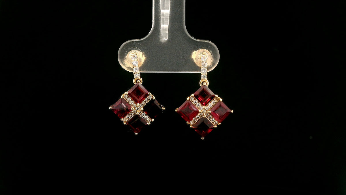 3.05 Ct Square Rubellite 14K Gold Earrings