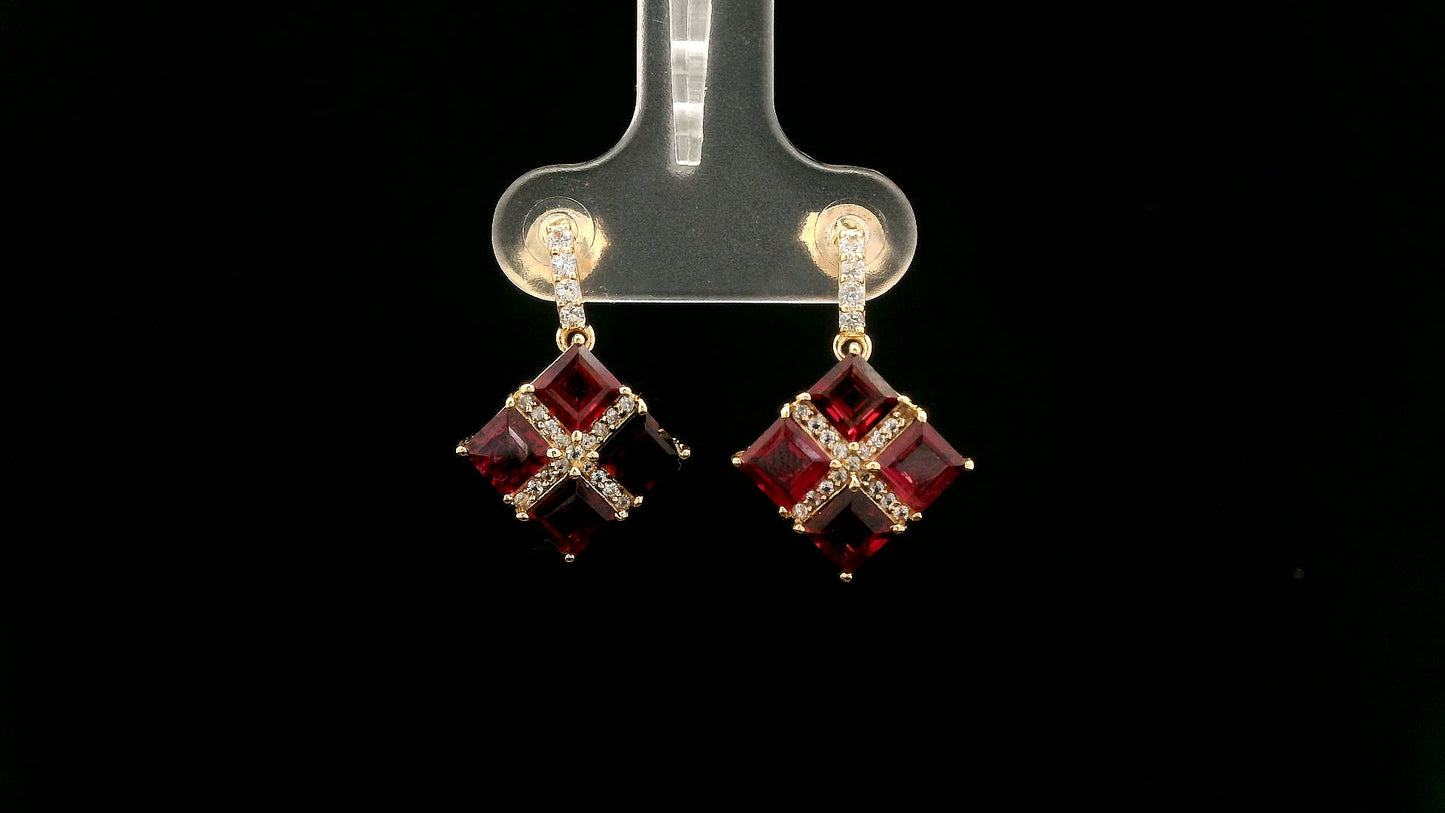3.05 Ct Square Rubellite 14K Gold Earrings