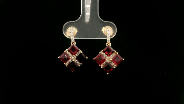 3.05 Ct Square Rubellite 14K Gold Earrings