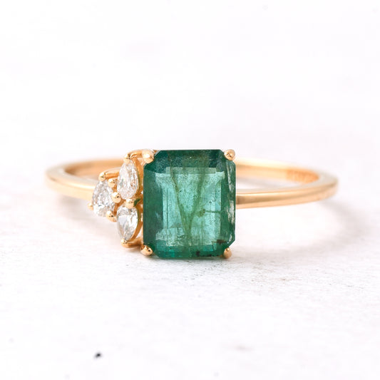 1.16 Ct Octagon Step Cut Natural Emerald 14K Gold Ring