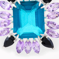 10.41 Ct Octagon Pariba Topaz, Amethyst, Black Spinal 925 Sterling Silver Pendant