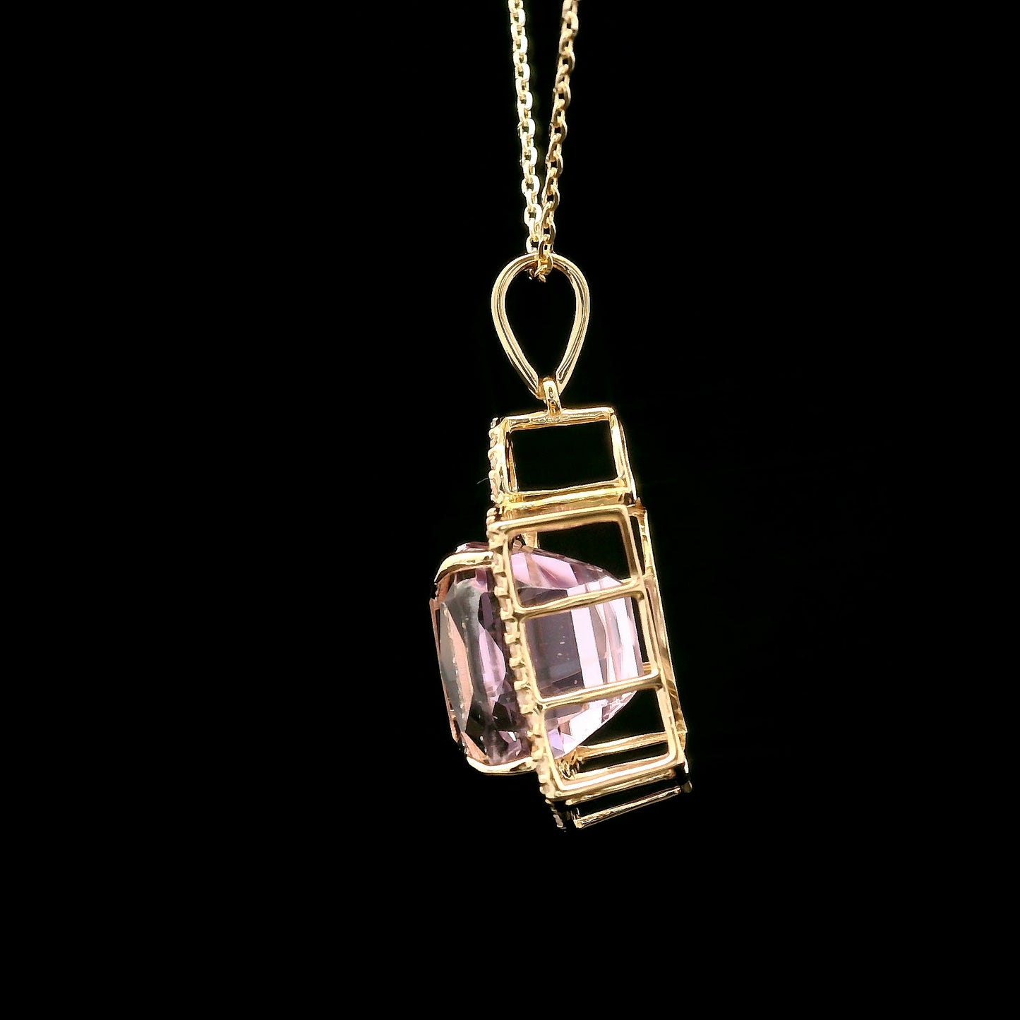 7.26 Ct Cushion Kunzite 14K Gold Pendant