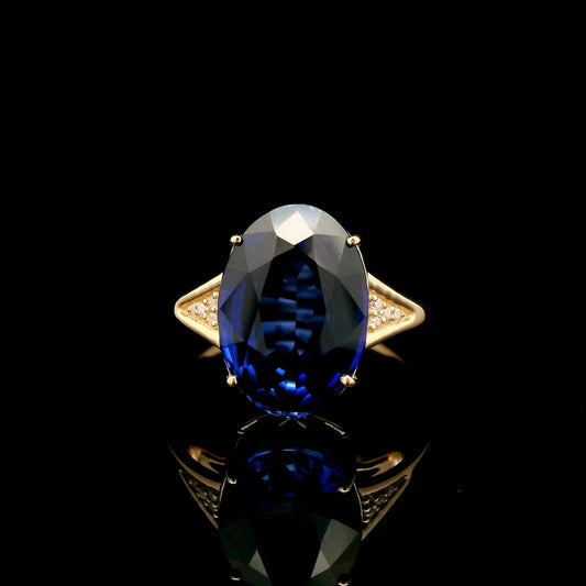6.66 Ct Oval Mixed Cut Lab Grown Sapphire 14K Gold Ring