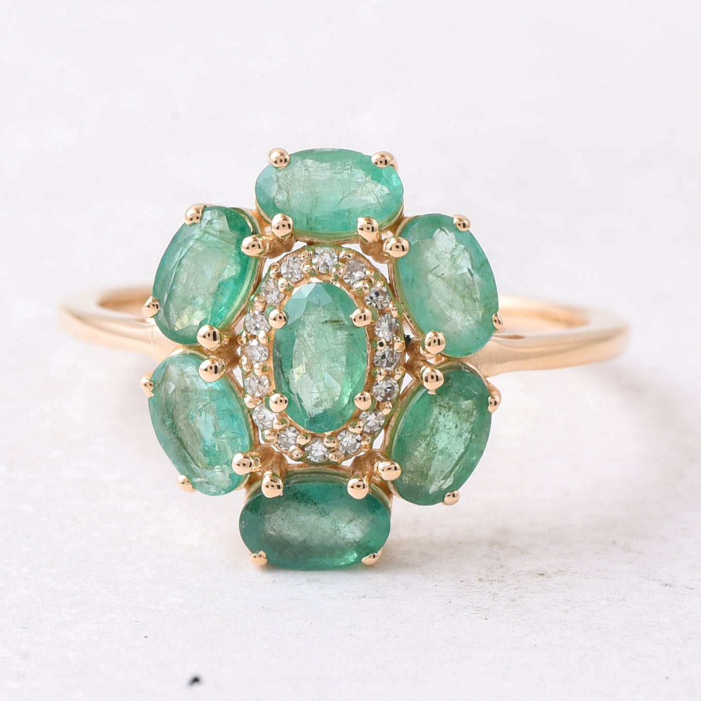 4.04 Ct Oval Mixed Cut Natural Emerald 14K Gold Ring
