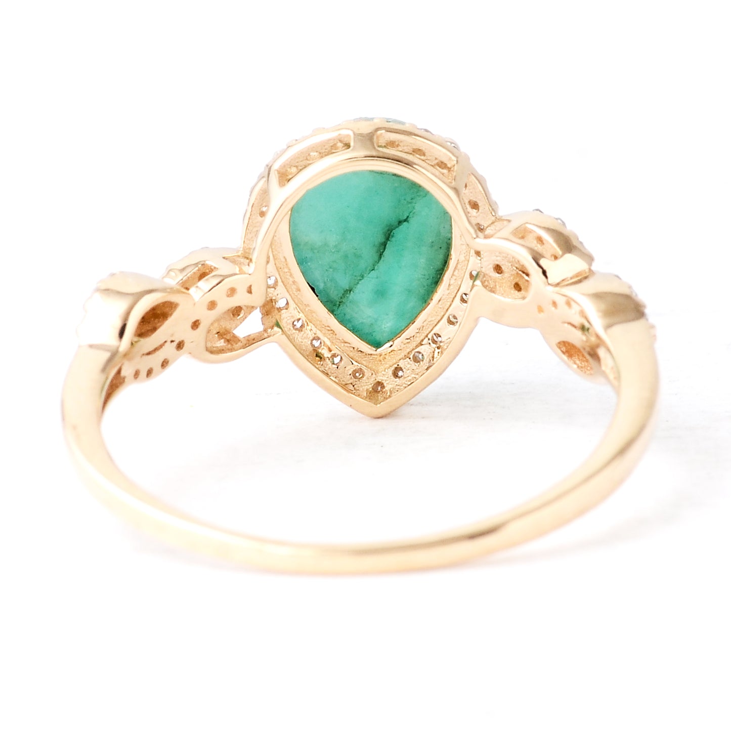 1.76 Ct Pear Carving Natural Beryl Emerald 14K Gold Ring