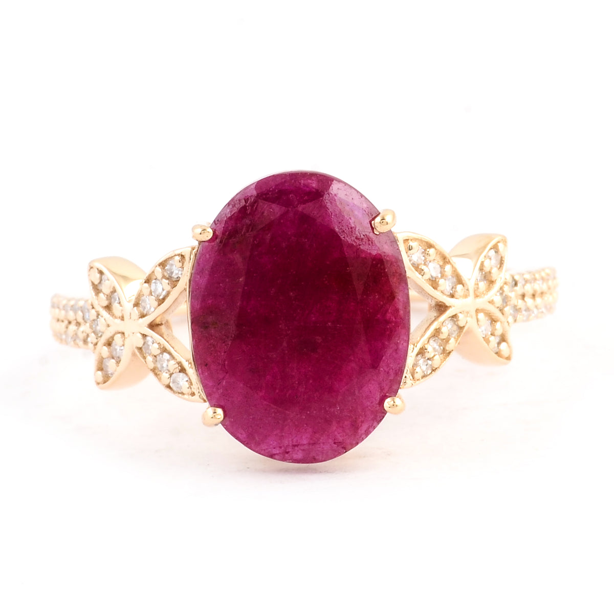 2.91 Ct Oval Mixed Cut Natural Corundum Ruby 14K Gold Ring
