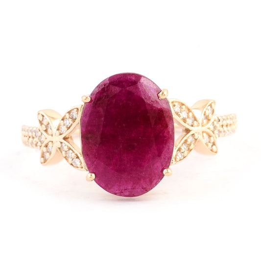 2.91 Ct Oval Mixed Cut Natural Corundum Ruby 14K Gold Ring