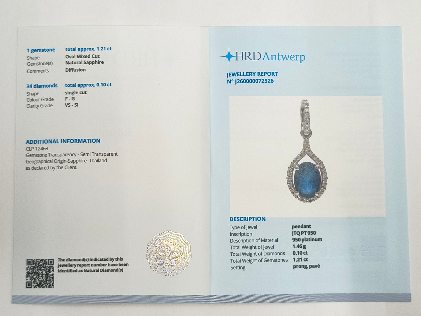 1.31 Ct Oval Mixed Cut Natural Sapphire 950 Platinum Pendant