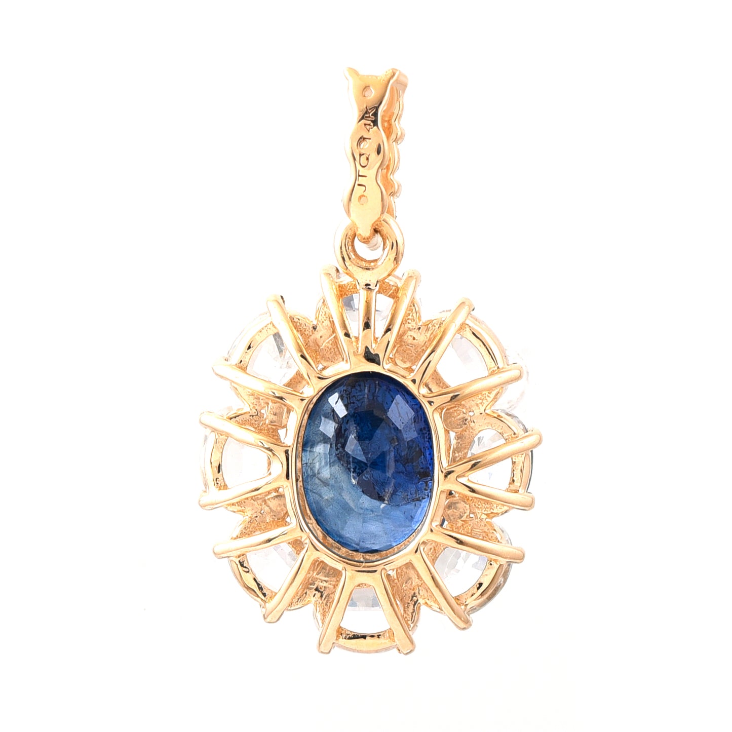 3.78 Ct Oval Mixed Cut Natural Sapphire 14K Gold Pendant