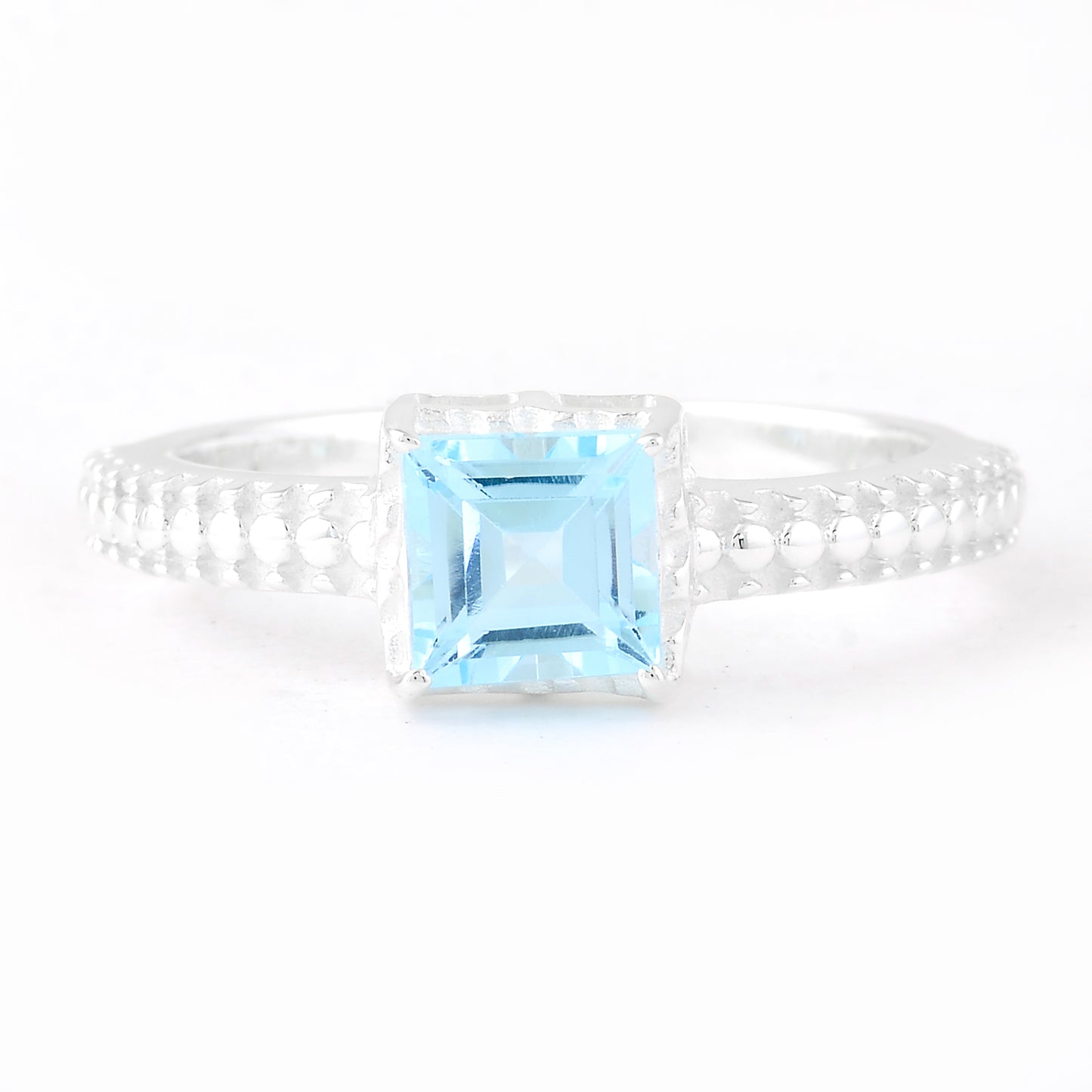 1.40 Ct Square Blue Topaz 925 Sterling Silver Ring