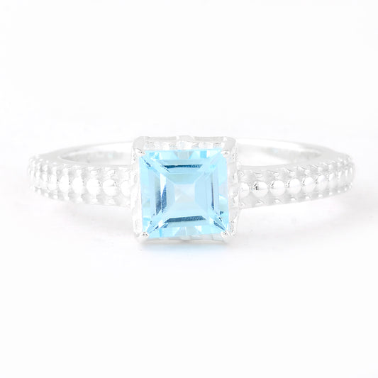 1.40 Ct Square Blue Topaz 925 Sterling Silver Ring