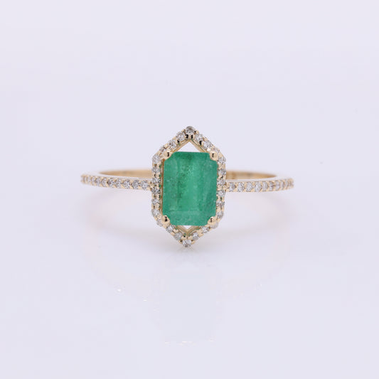 1.21 Ct Octagon Step Cut Natural Emerald 14K Gold Ring