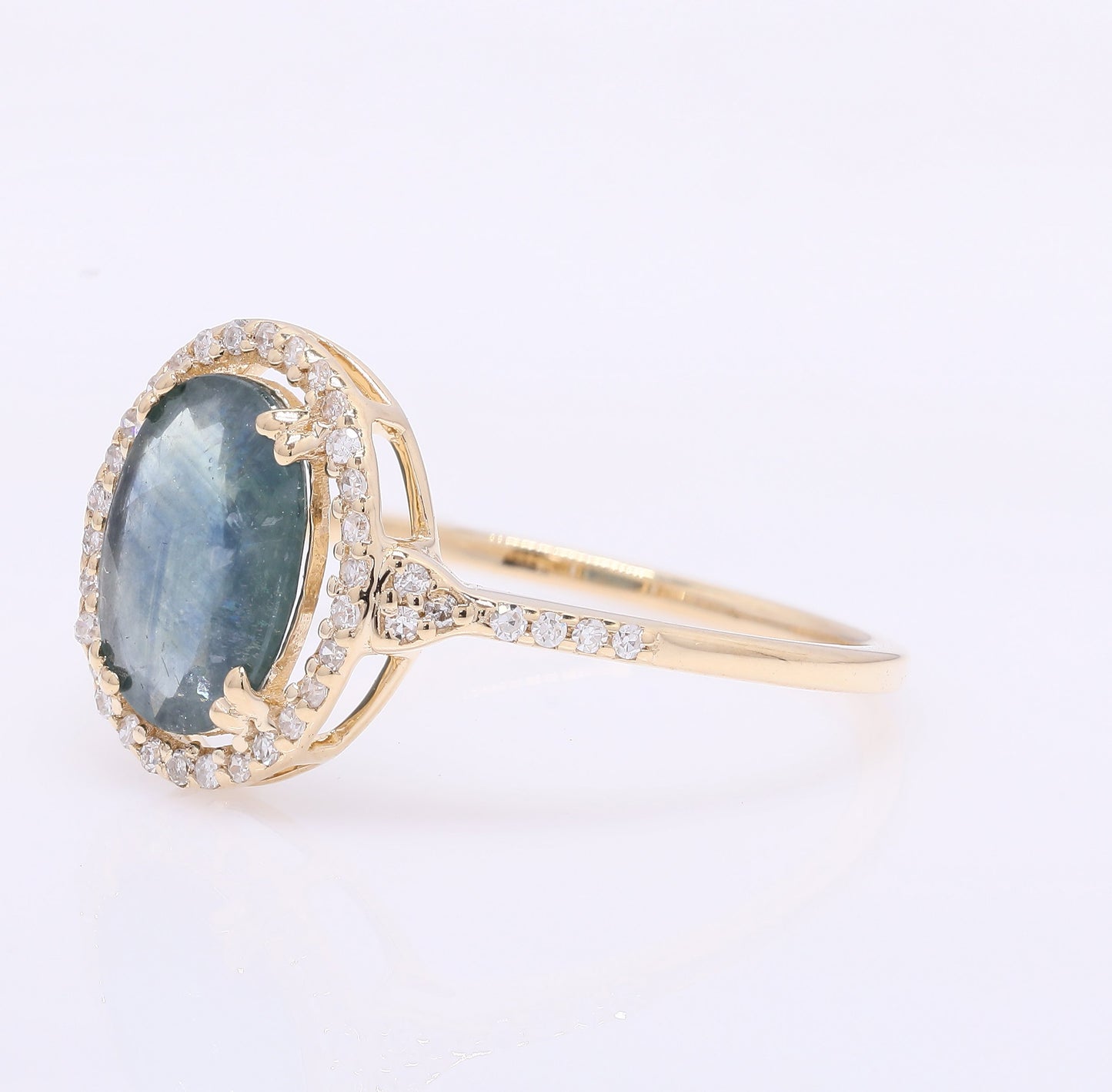 1.57 Ct Oval Mixed Cut Natural Sapphire 14K Gold Ring