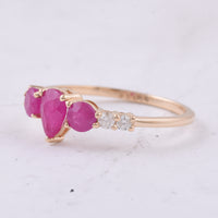 1.21 Ct Round, Pear Natural Ruby 14K Gold Ring