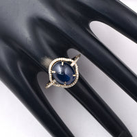 6.68 Ct Oval Cabochon Cut Natural Sapphire 14K Gold Ring