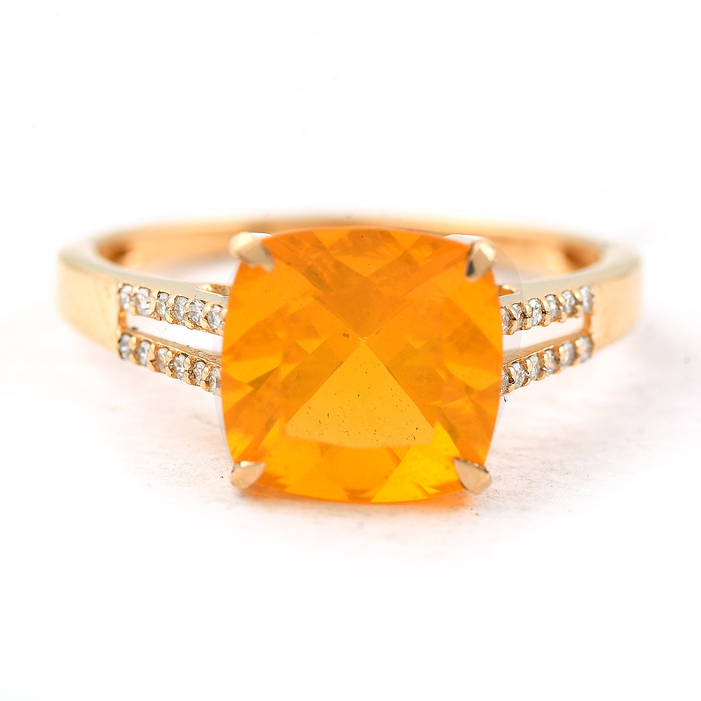 2.12 Ct Cushion Mixed Cut Natural Fire Opal 14K Gold Ring