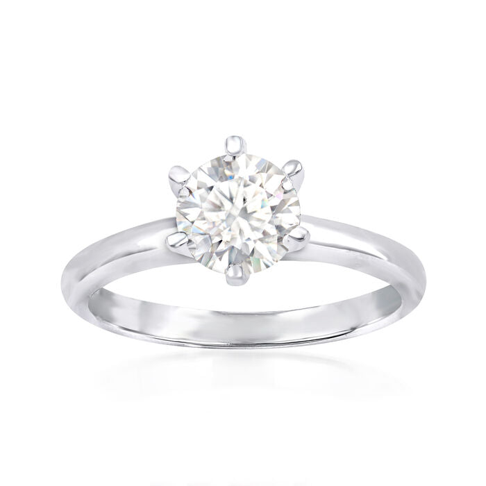 1.00 Carat Moissanite Ring in Sterling Silver. Size 8