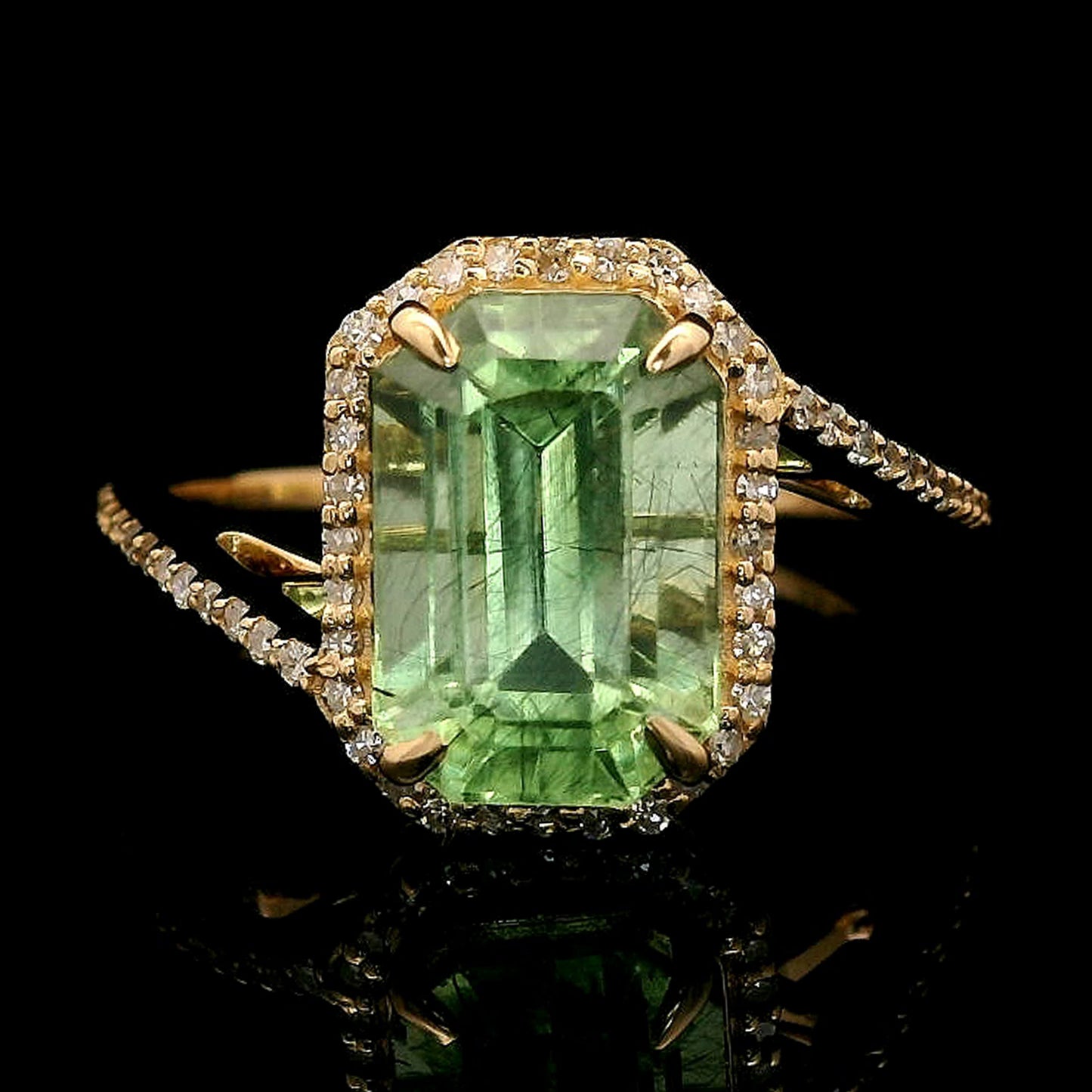 3.86 Ct Octagon Step Cut Natural Peridot 14K Gold Ring